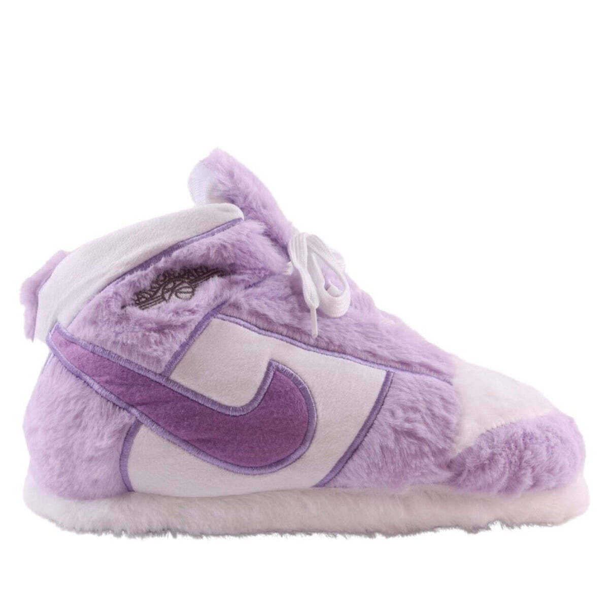 white and purple jordan slipper