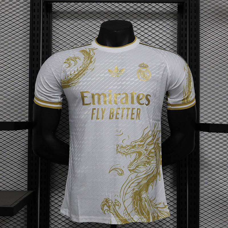 REAL MADRID WHITE AND GOLD DRAGON PLAYER VERSION JERSEY 2024/2025 tm