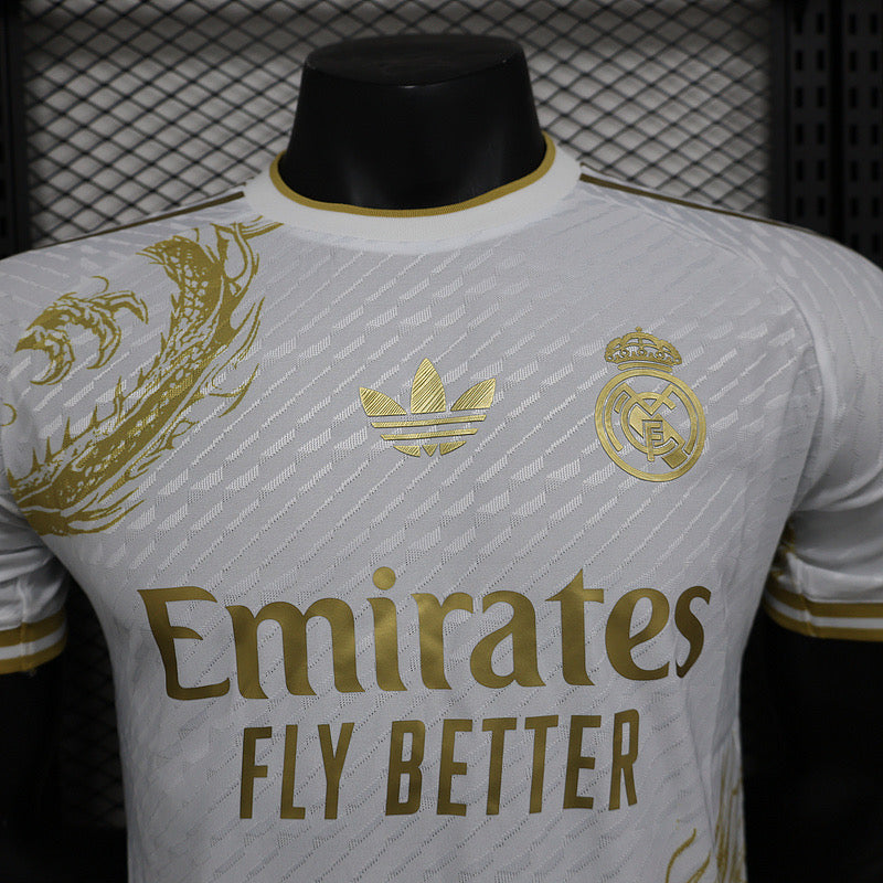REAL MADRID WHITE AND GOLD DRAGON PLAYER VERSION JERSEY 2024/2025 tm