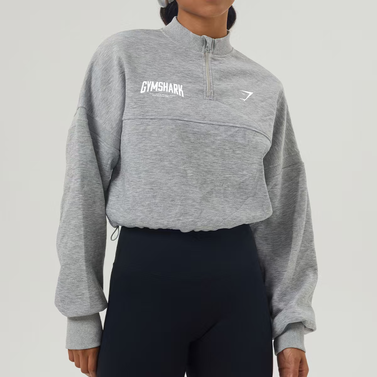 GYMSHARK WOMENS CROPPED HALF-ZIP ATHLETIC SWEATSHIRT LIGT GREY