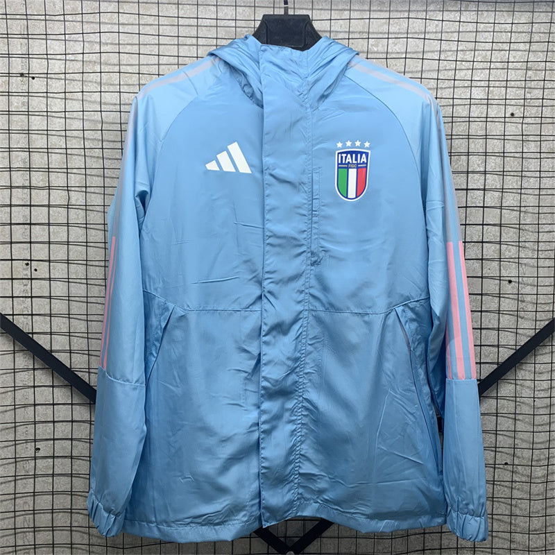 Italy Light Blue Hooded Windbreaker