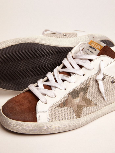 golden goose Super-Star sneakers in white leather and pale silver mesh
