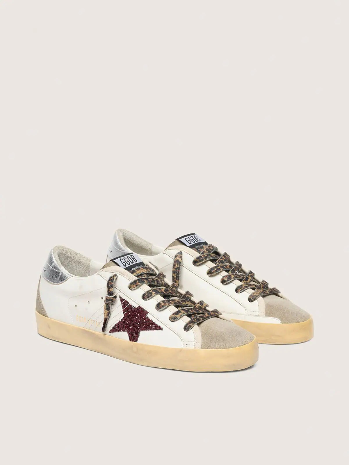 Golden Goose Super-Star with burgundy glitter star and silver heel tab