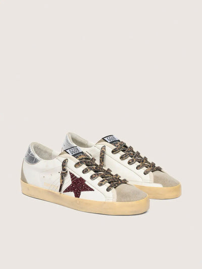 Golden Goose Super-Star with burgundy glitter star and silver heel tab