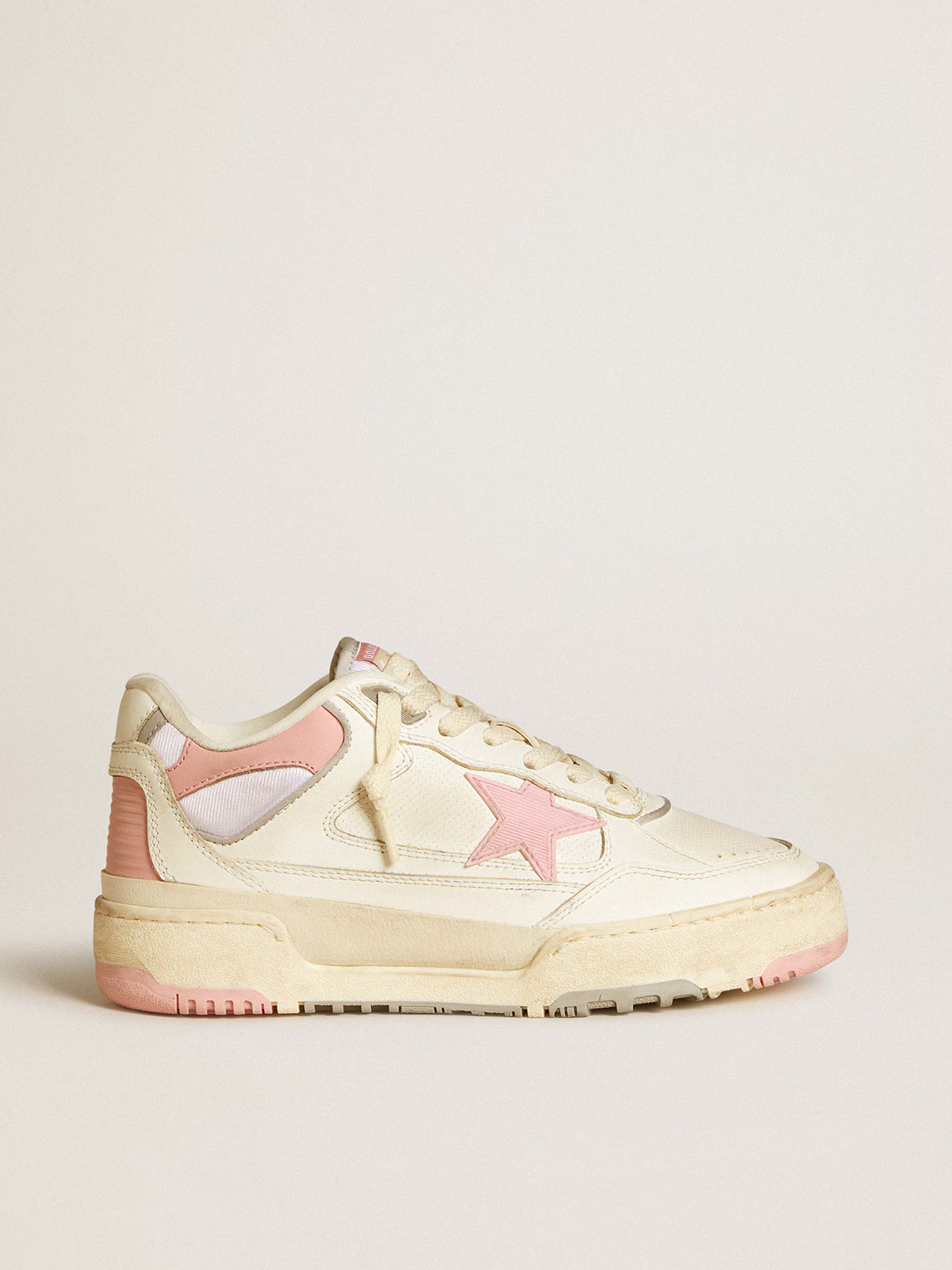 Women’s Forty2 pink star and white leather heel tab