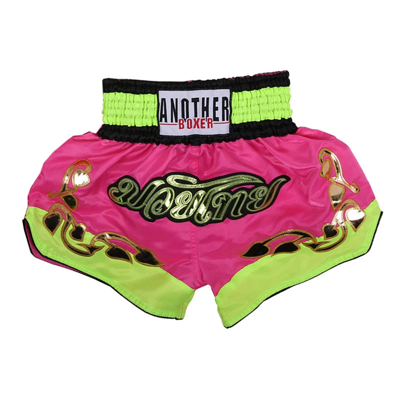 Muay Thai Shorts Kids Adults Thailand Embroidery Kickboxing Fight Boxing (Size : S)