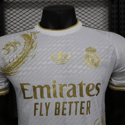REAL MADRID WHITE AND GOLD DRAGON PLAYER VERSION JERSEY 2024/2025 tm