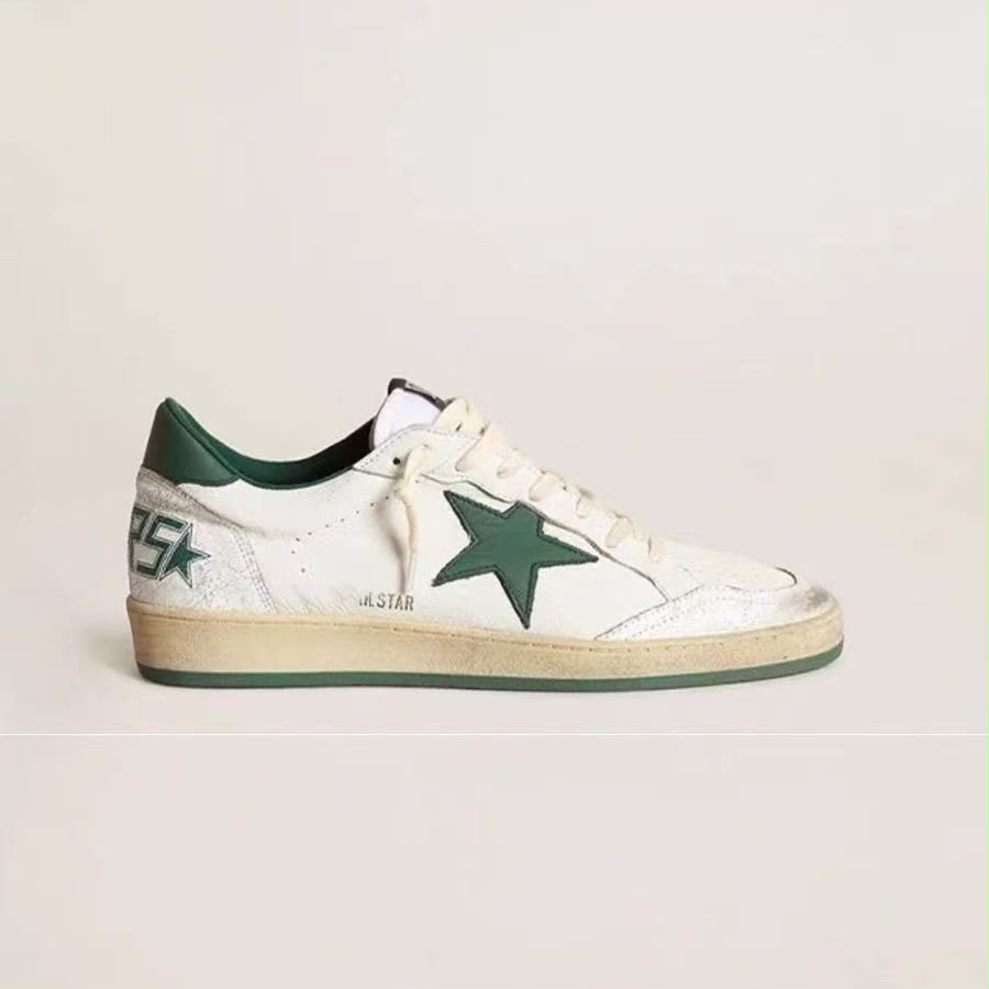 Golden Goose Ball Star white leather sneaker dark green leather star