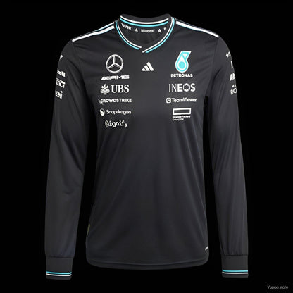 2026 F1 Mercedes-AMG Petronas F1 Team Black with Teal Trim Long Sleeve Shirt