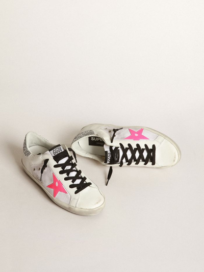 golden goose Super-Star sneakers in white leather and canvas with shocking-pink leather star