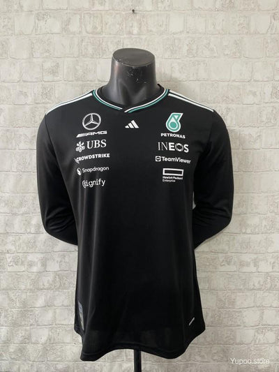 2026 F1 Mercedes-AMG Petronas F1 Team Black with Teal Trim Long Sleeve Shirt