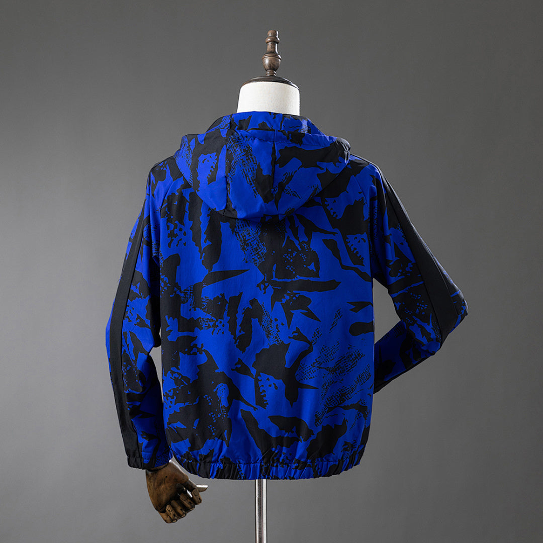 Barcelona Blue & Black Print Windbreaker