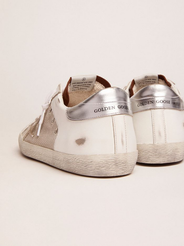golden goose Super-Star sneakers in white leather and pale silver mesh