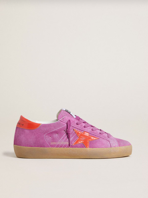 Women's fluorescent orange laminated leather star